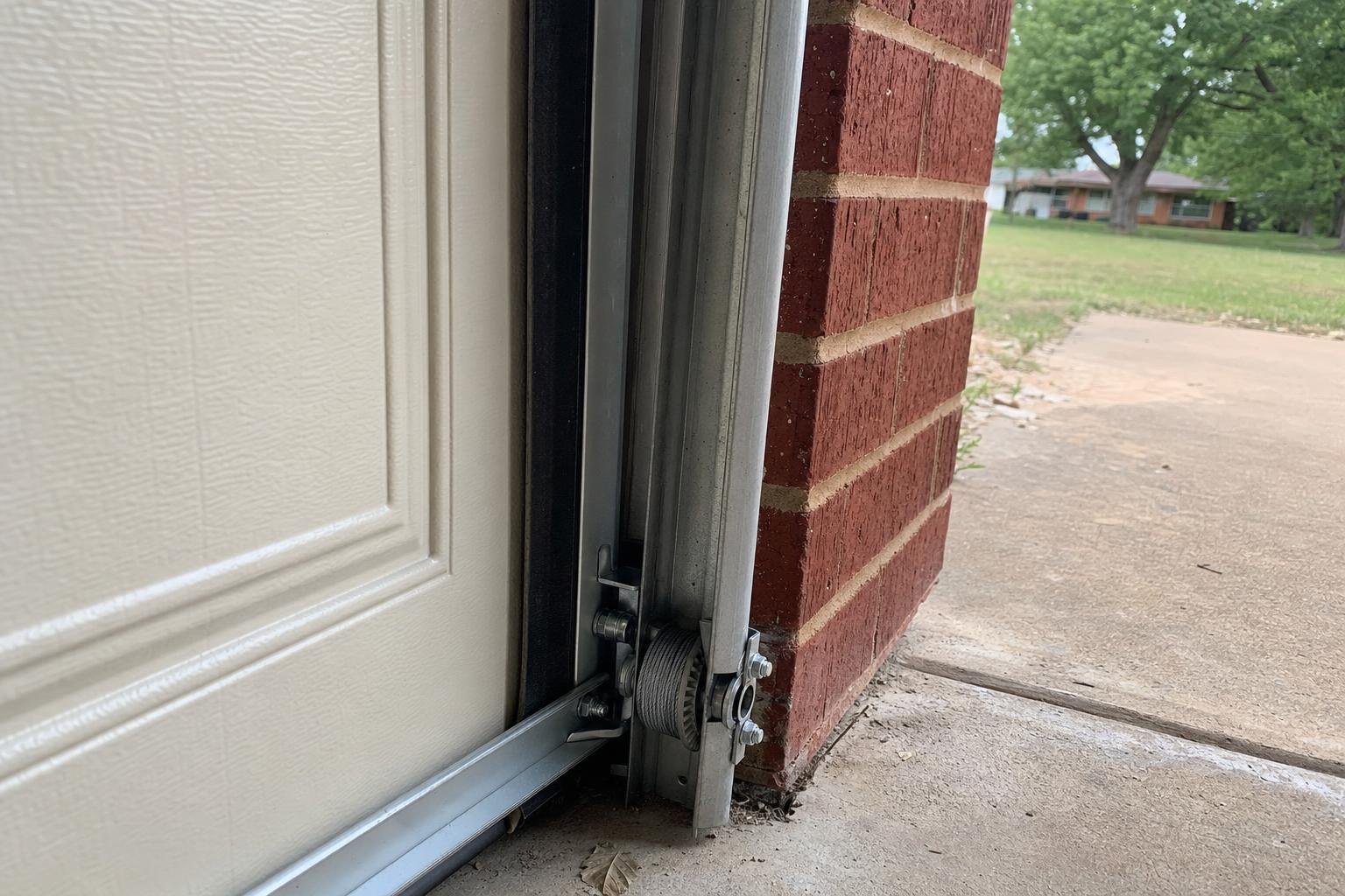 Stock photo of garage door cable replacement work