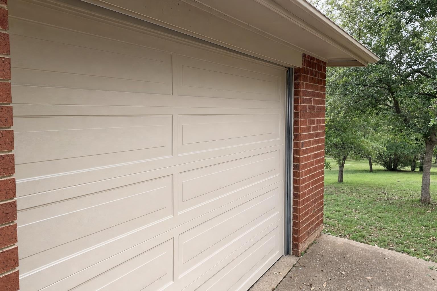 Illustrative image of garage door track realignment and repair work